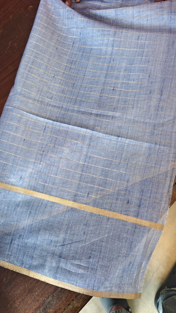 Biscuit Beige and Lavender Blue Checked Semi Silk Saree - 6733
