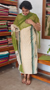 Cream and Green Block Printed Cotton Suit - L425