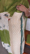 Cream and Green Block Printed Cotton Suit - L425