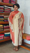 Cream and Brick Red Block Printed Cotton Suit - L425