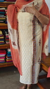 Cream and Brick Red Block Printed Cotton Suit - L425