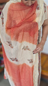 Cream and Brick Red Block Printed Cotton Suit - L425