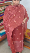 Rust Brown Embroidered Noel Tussar Silk Suit - 4955