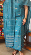 Peacock Blue Embroidered Noel Tussar Silk Suit - 4955
