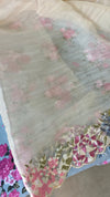 Breezy Beige Embroidered Crushed Organza Saree - PLM4