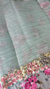 Pastel Blue Embroidered Crushed Organza Saree - PLM4