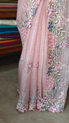 Pastel Peach Embroidered Crushed Organza Saree - PLM4