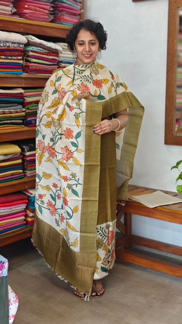 Mehandi Green Painted Silk Suit - FF192