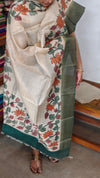 Bottle Green Checked Silk Suit with floral painting - FF192