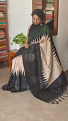 Black Beige and Green Printed Khatan Silk Saree - MYT3