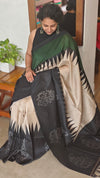 Black Beige and Green Printed Khatan Silk Saree - MYT3
