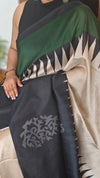 Black Beige and Green Printed Khatan Silk Saree - MYT3