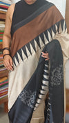 Black Cream and Brown Printed Khatan Silk Saree - MYT3