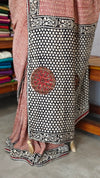 Brick Red and cream block printed Crepe Linen Saree - 4929