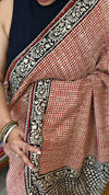 Brick Red and cream block printed Crepe Linen Saree - 4929