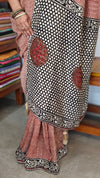 Brick Red and cream block printed Crepe Linen Saree - 4929