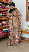 Mustard Block Printed Crepe Linen Saree - 4929