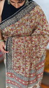 Mustard Block Printed Crepe Linen Saree - 4929