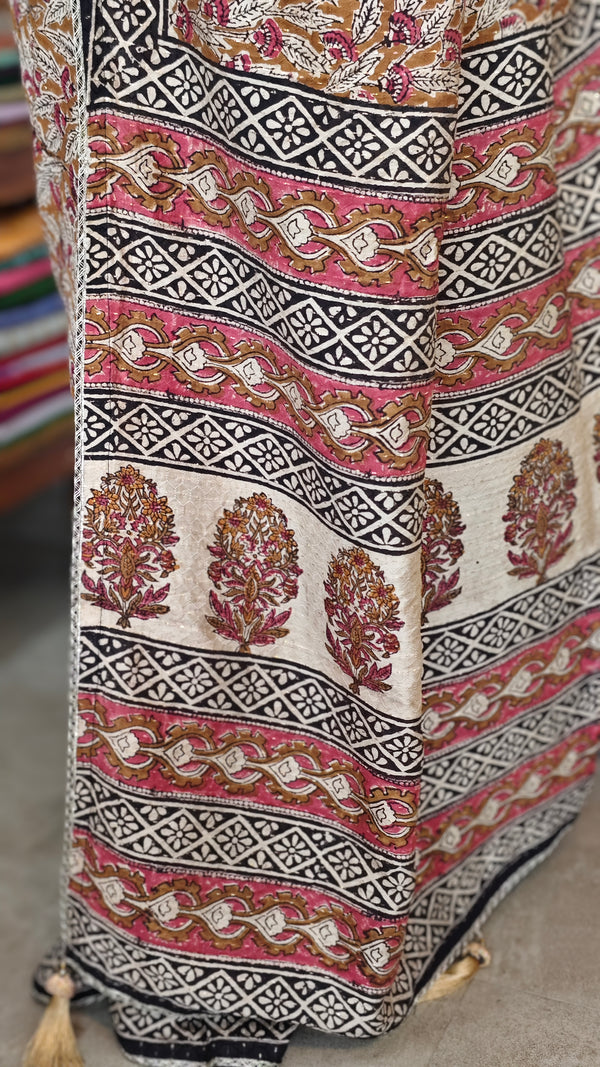 Mustard Block Printed Crepe Linen Saree - 4929
