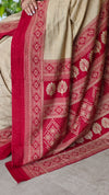 Beige and Red Block Semi Silk saree