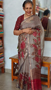 Taupe Kota Silk Floral Printed Saree - KTS3