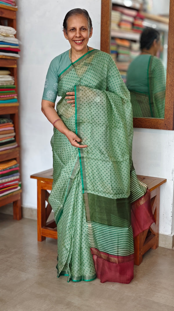 Coral Green Printed Kota Silk Saree - KTS3