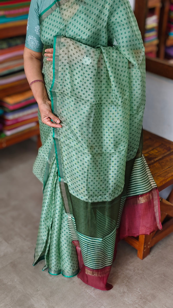 Coral Green Printed Kota Silk Saree - KTS3