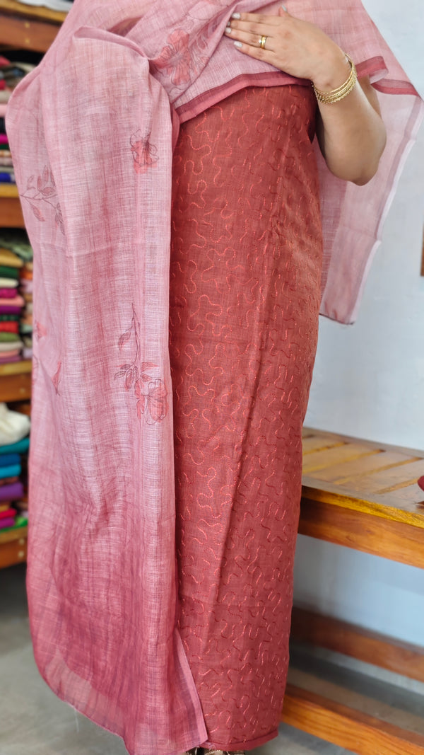 Dark Scarlet Linen Cotton Suit - QS52