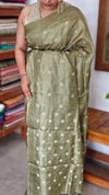 Moss Green Zari Checked Tussar Silk Saree - NZ91