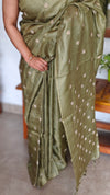 Moss Green Zari Checked Tussar Silk Saree - NZ91