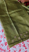 Moss Green Zari Checked Tussar Silk Saree - NZ91