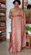 Nude Pink Zari Checked Tussar Silk Saree - NZ91
