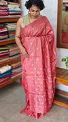 Rustic Peach Zari Checked Tussar Silk Saree - NZ91