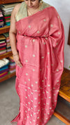 Rustic Peach Zari Checked Tussar Silk Saree - NZ91