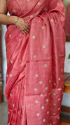 Rustic Peach Zari Checked Tussar Silk Saree - NZ91