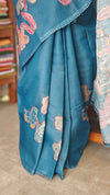 Blue Printed Tissue Linen Saree - NPR8