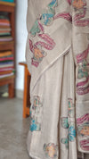 Beige Printed Linen Tissue Saree - NPR8