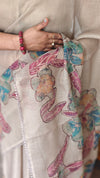 Beige Printed Linen Tissue Saree - NPR8