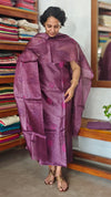 Wine Purple Tussar Silk Suit with Cross Stitch Embroidery - FNA4