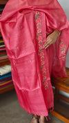 Peach Pink Tussar Silk Suit with Multi Thread Cross Stitch Embroidery - FNA4