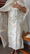 Cream Tussar Silk Suit with Cross Stitch Embroidery - FNA4