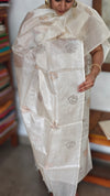 Cream Tussar Silk Suit with Cross Stitch Embroidery - FNA4