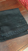 Black Supernet Kota Saree with hand crochet - 9818
