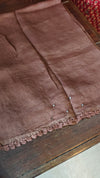 Chocolate Brown Supernet Kota Saree with Crochet Work - 9818