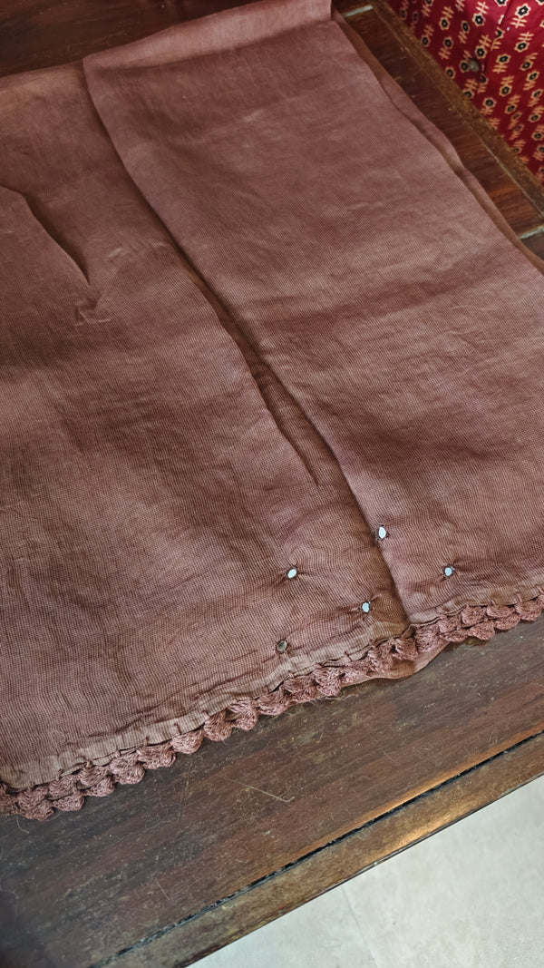 Chocolate Brown Supernet Kota Saree with Crochet Work - 9818