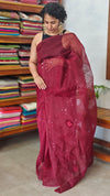 Maroon Super net Kota Saree with Crochet work - 9818
