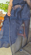 Navy Blue Super net Kota Saree with Crochet work - 9818
