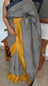 Black and White Striped Desi Tussar Silk Saree