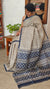 Cream and Navy Blue Printed Desi Tussar Silk Saree - EX2843