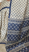 Cream and Navy Blue Printed Desi Tussar Silk Saree - EX2843